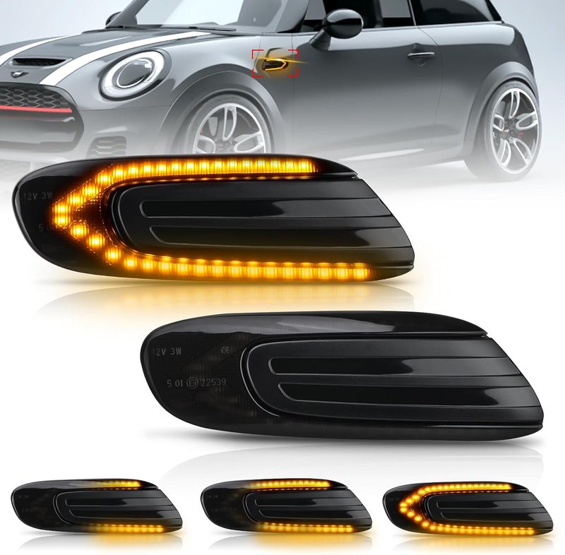 Best View LED Side Marker Lights Assembly Compatible with Mini Cooper F55 F56 F57 2014-2020, Sequential Blink Amber Light Smoked Lens 2PCS - Image 1